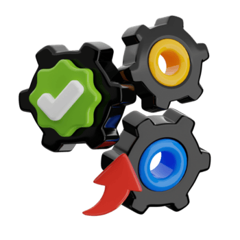 Gears rotating symbolizing workflow efficiency and successful integration on transparent background png