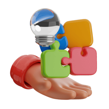 desenho animado mão segurando colorida quebra-cabeças enigma peças e luz lâmpada em transparente fundo png