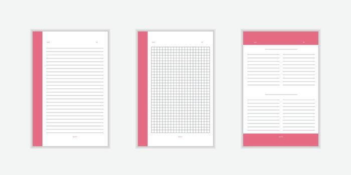 Planer page with dotted grid collection for book. Seamless checkered and line paper texture. Retro bullet journal notebook background. illustration vector