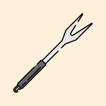 Meat Fork Flat design style, two pronged fork for holding meat while cutting, suitable for BBQ art, recipe icons, and kitchen projects. vector