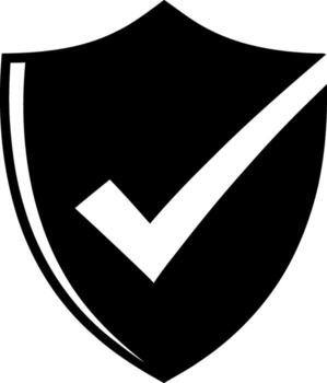 Black shield with white check mark symbolizing security and approval vector