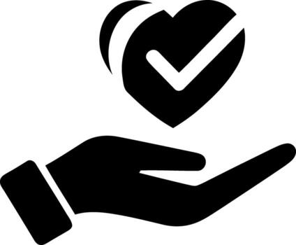 Hand holding heart with check mark symbolizing trust and approval vector