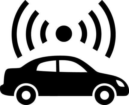 Connected automobile with wireless signal icon vector