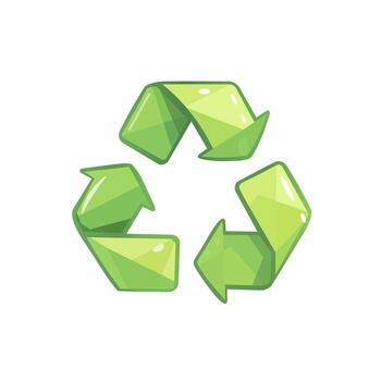 Glossy green recycle icon with three arrows forming a circular loop vector