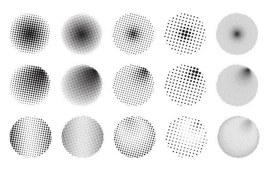 ilustración de varios trama de semitonos círculos con diferente punto densidades vector