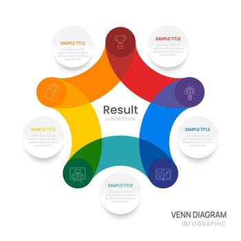 Venn diagram infographic business star chart template 5 steps options, presentation with venn diagram elements illustration. vector