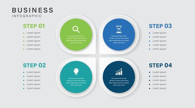 moderno circular 4 4 paso negocio infografía modelo con íconos y texto vector