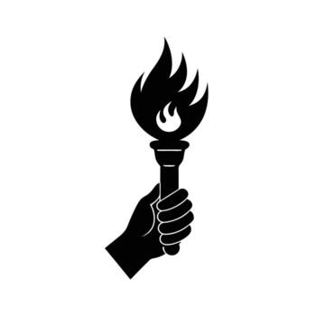 a hand holding a torch with a flame in it vector