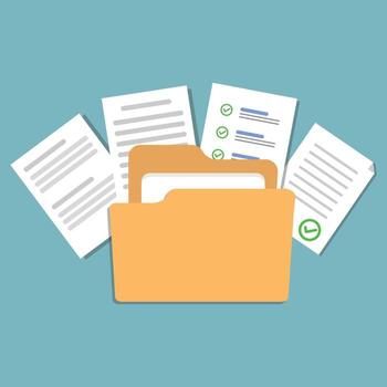 Contract document icon in flat style. Report with folder. Stock Illustration vector