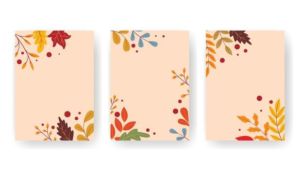 Set of autumn vertical templates with colorful leaves. Mockup background with space for text for design of flyers, leaflets, sales, booklets and other products of the autumn season. graphics vector