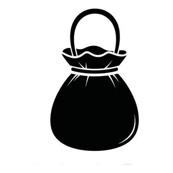 Black Halloween Candy Bag Icon with Handle and Drawstring vector