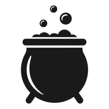 Black Halloween cauldron with bubbling potion and floating bubbles vector