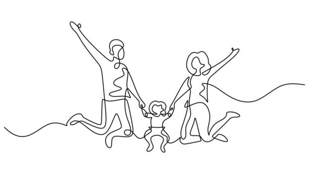 Joyful Connection. Happy Family Jumping Continuous One Line Drawing for Wellness Branding vector