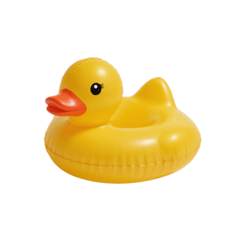 vivace giallo gonfiabile anatra galleggiante allegramente isolato su un' pulito trasparente tela pronto per uso png