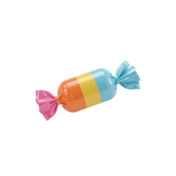 Colorful wrapped candy with a playful gradient design casting soft shadows creating vibrant png