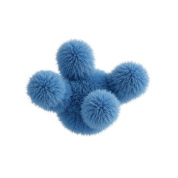 Azure pom-pom cluster floating in indefinite space, a whimsical textile composition with a png