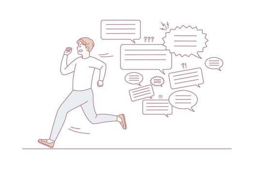 estresado hombre corriendo formar mensaje notificaciones vector