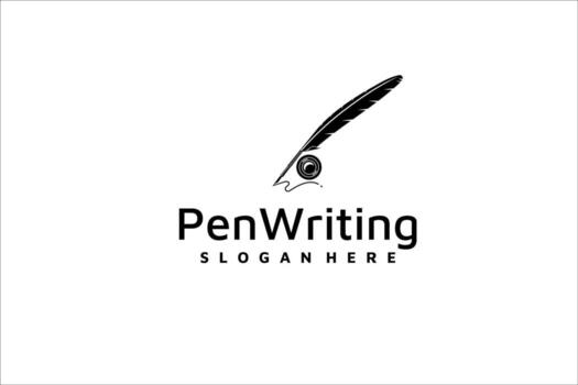 Feather Pen With Hand Outline Design Element Drawing Elegant vector