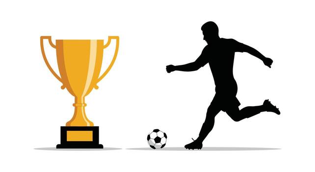 A soccer player is running towards a trophy vector