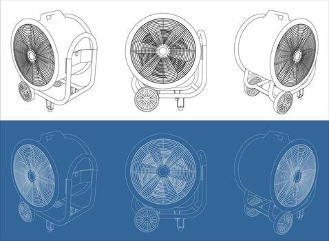 Set Blueprint high velocity drum fan from three different angles vector