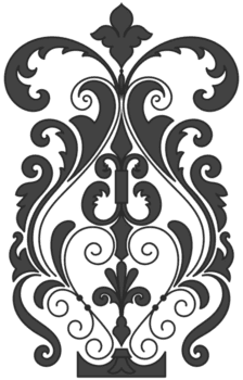 Vintage flower pot, black vintage scroll, graphic elements, fabric pattern, carpet transparent background png