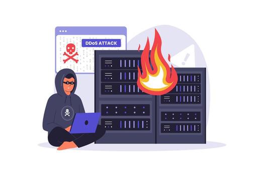 Hacker Launching a DDoS Attack on Server Illustration vector