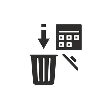 trash can and calendar icon, the expiration time has expired, date to dispose of the spoiled product, container bin for trash, flat symbol editable stroke illustration vector