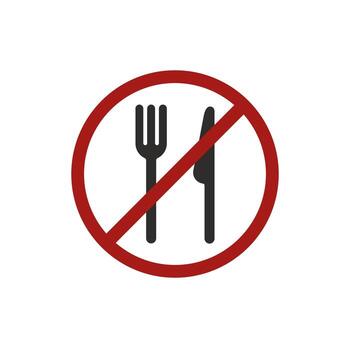 crossed out fork and knife icon, do not eat, do not use for food, flat symbol on white background illustration vector