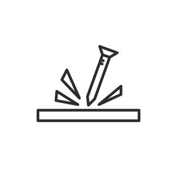 icon of damage resistant, anti scratch surface, impact of a sharp object, scratch from a nail, thin line symbol illustration vector