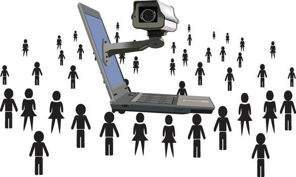 surveillance from a computer PC screen vector