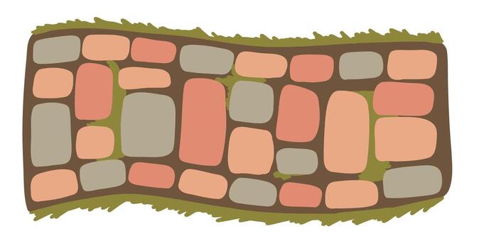 Garden path and walkway with color stone and grass. Road top view vector