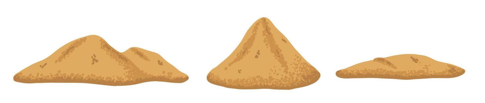 Yellow sand pile and dune from desert with grain texture in flat style. Sandy mound and building material vector