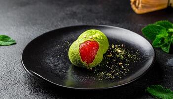 Matcha dessert with strawberry filling photo