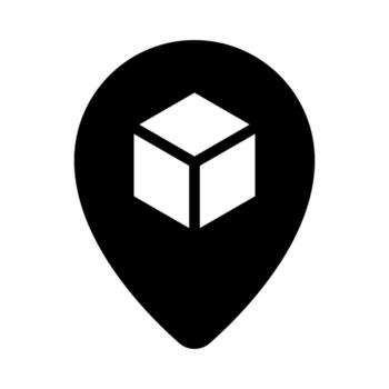 Map pointer with cube icon, illustration. Flat design style. vector