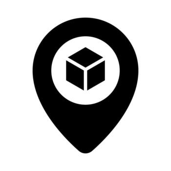 location pointer with cube icon over white background, silhouette style, illustration vector