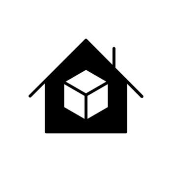 house with cube icon on white background for graphic and web design. Creative illustration concept symbol for web or mobile app vector