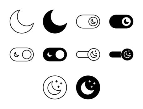 oscuro modo ui icono conjunto sólido y línea noche contraste estilo colección vector