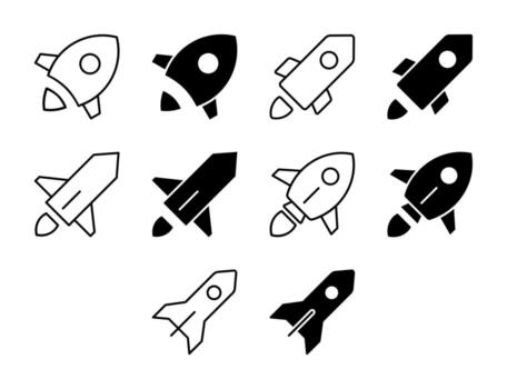 cohete ui icono conjunto sólido y línea puesta en marcha espacio estilo colección vector