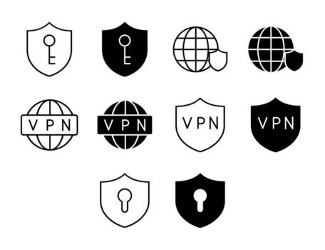 vpn ui icono conjunto sólido y línea intimidad red estilo colección vector