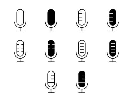 Microphone UI Icon Set Solid and Line Audio Record Style Collection vector