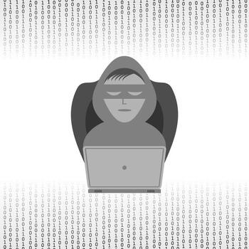 Hacker with Laptop Icon Isolated on White Digital Background vector