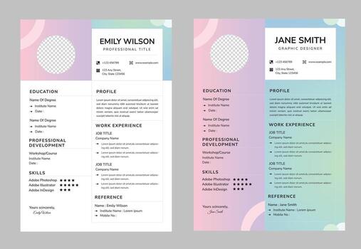 Modern Gradient CV Resume Template Colourful Minimalist Layout Editable A4 Design vector