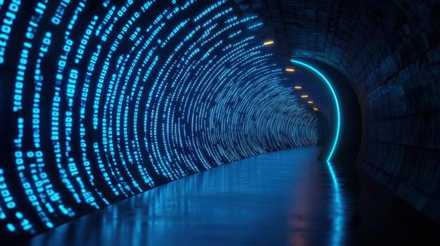digital túnel ruta con binario código foto