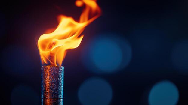 Flaming torch, night, bokeh background, event lighting photo