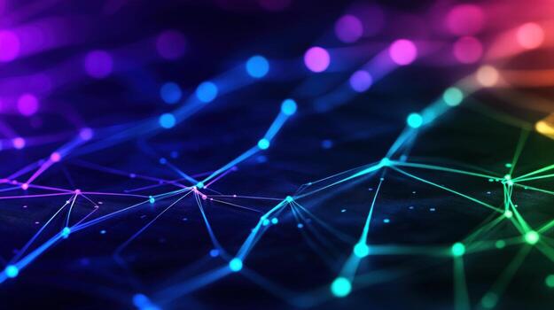 Colorful network connection, abstract background, glowing nodes, digital technology photo