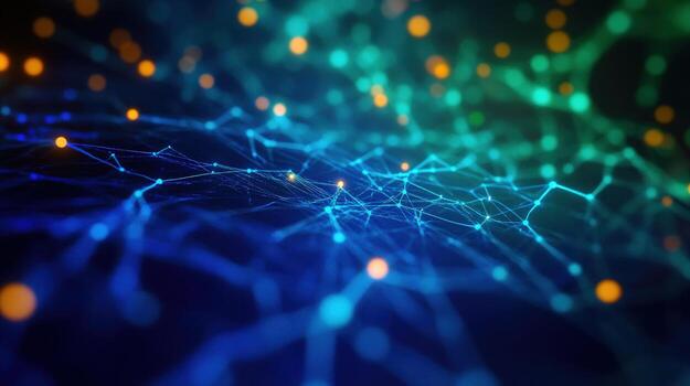 Abstract Network Data Flow, Glowing Nodes, Digital Background, Tech Concept photo