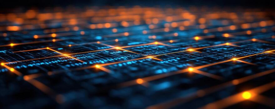 digital cuadrícula red brillante, datos arroyo, ciudad fondo, tecnología concepto foto