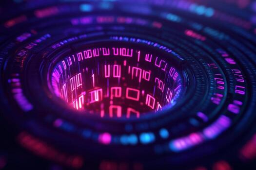 Futuristic data vortex digital tunnel, glowing abstract tech background website design photo