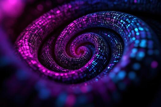 Spiral data stream, glowing, abstract background, digital technology concept photo