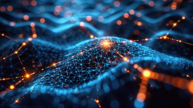 Digital network nodes glowing, abstract background photo